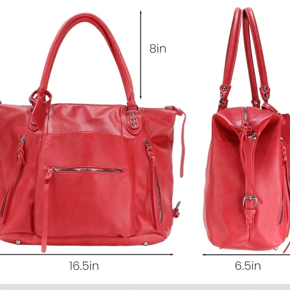 Inspired Large Look Elegant Red Tote Vegan BRAND NEW BAG - - Picture 4 of 4